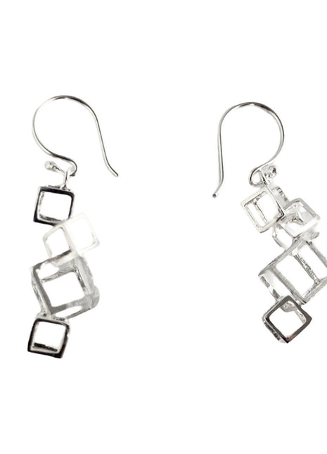 Sterling silver dangle small cube earrings.