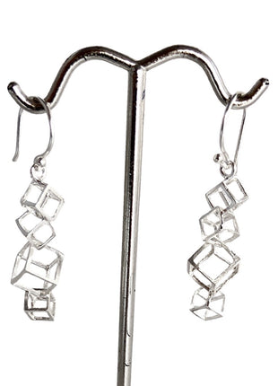 Sterling silver dangle small cube earrings.