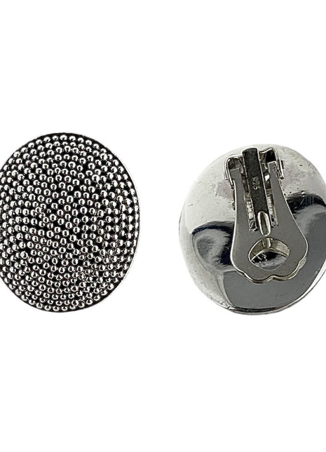 Sterling Silver Round Clip-On Earrings with Tiny Oxidized Dots