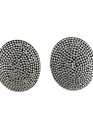 Sterling Silver Round Clip-On Earrings with Tiny Oxidized Dots
