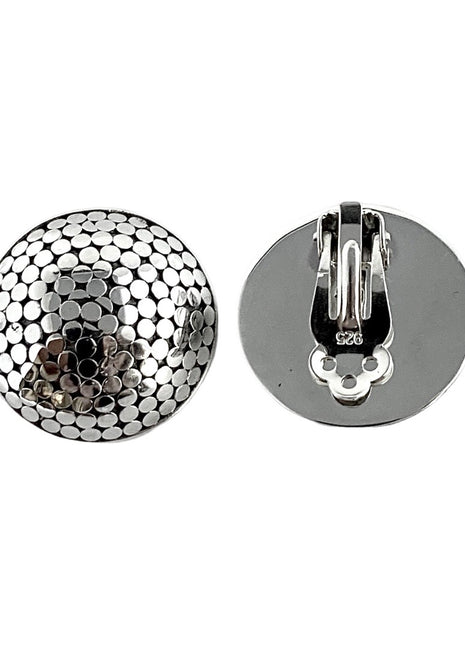 Silver Textured Dome Clip-On Earrings