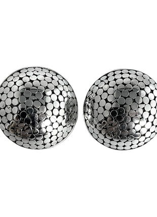 Silver Textured Dome Clip-On Earrings