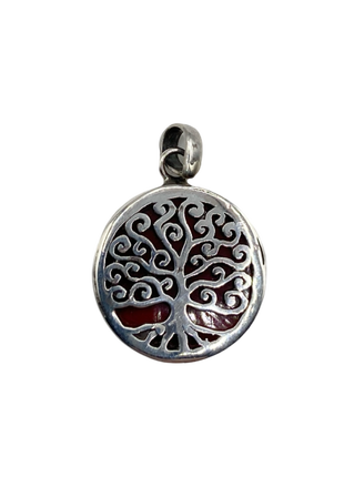 Reversible Red Coral Tree of Life Pendant in Sterling Silver